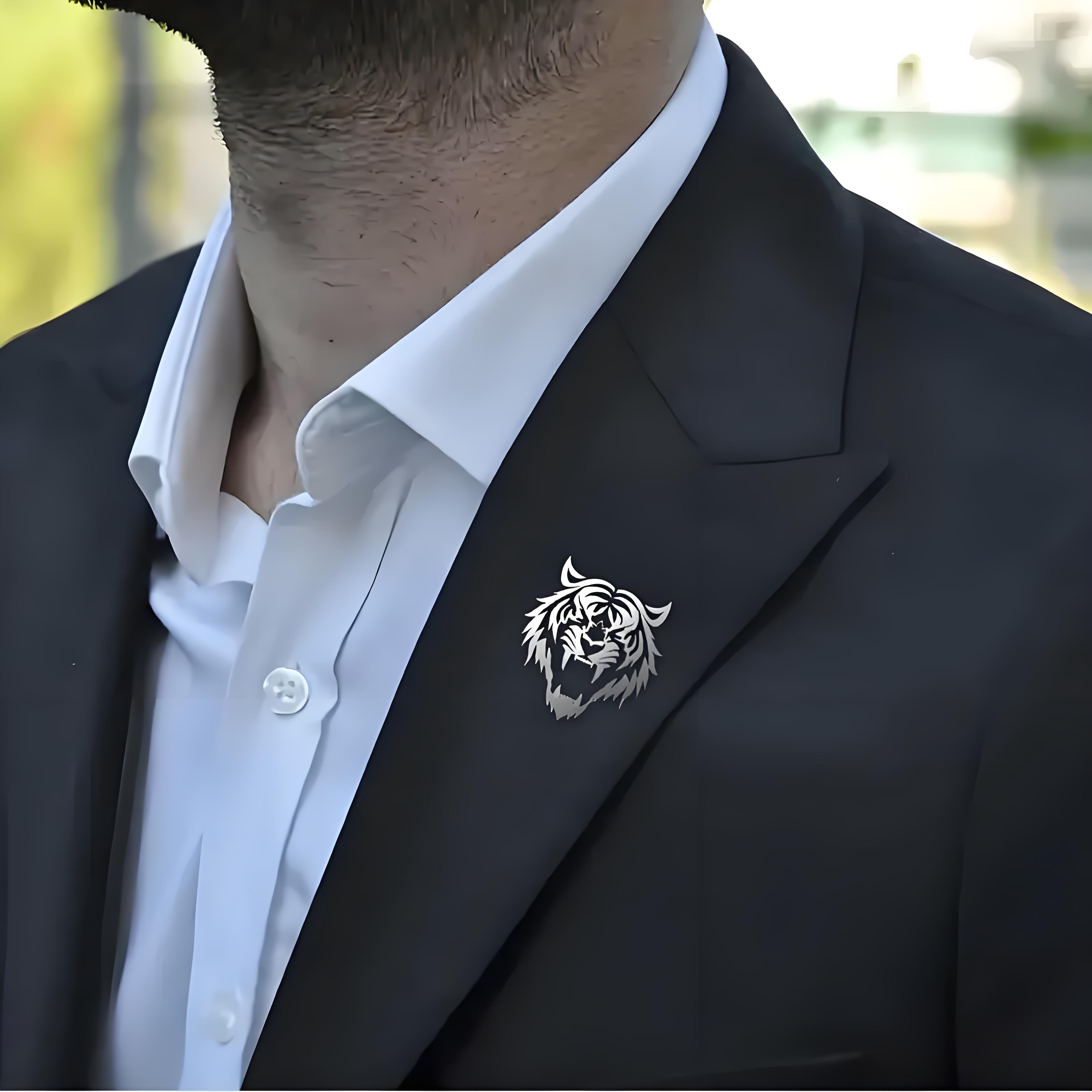 Men'S Suit Accessories - Pin Kerah Kepala Harimau Baja Tahan