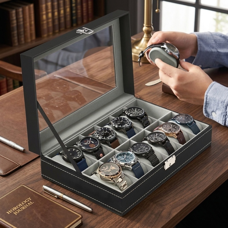 Men Accessories Organiser - Kotak Jam Tangan Kulit PU dengan