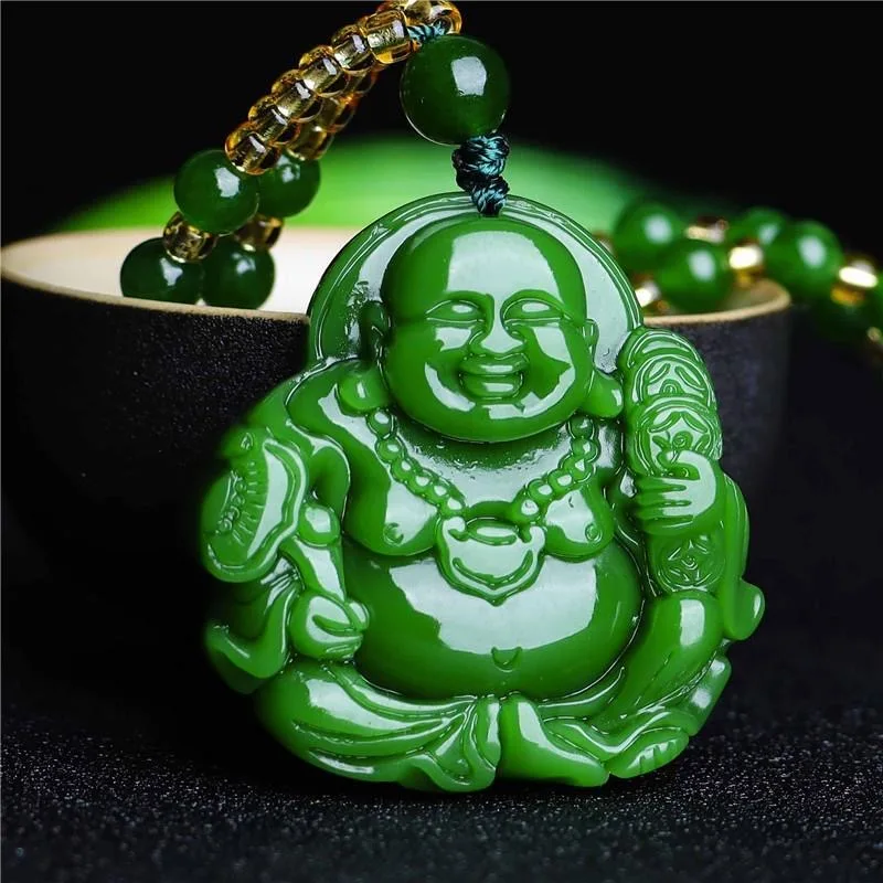 Cina Green Jade Maitreya Buddh - Men Accessories Necklace ulasan dan harga