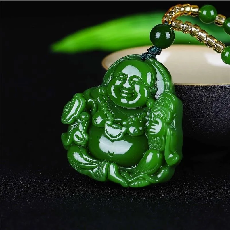Cina Green Jade Maitreya Buddh - Men Accessories Necklace ulasan dan harga