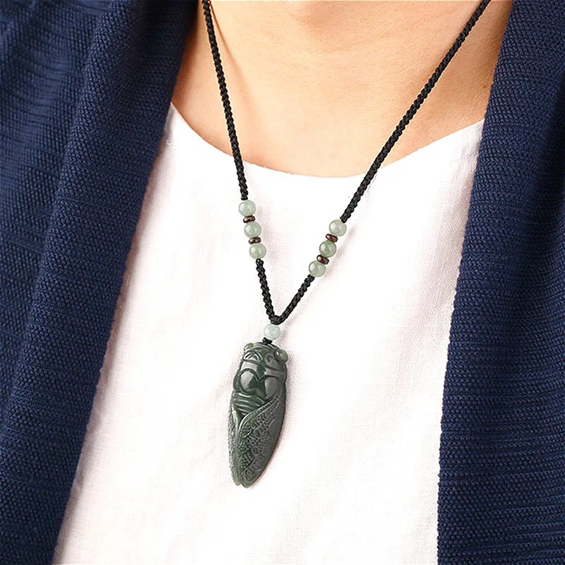 Alami Hetian Giok Cicada Liont - Men Accessories Necklace ulasan dan harga