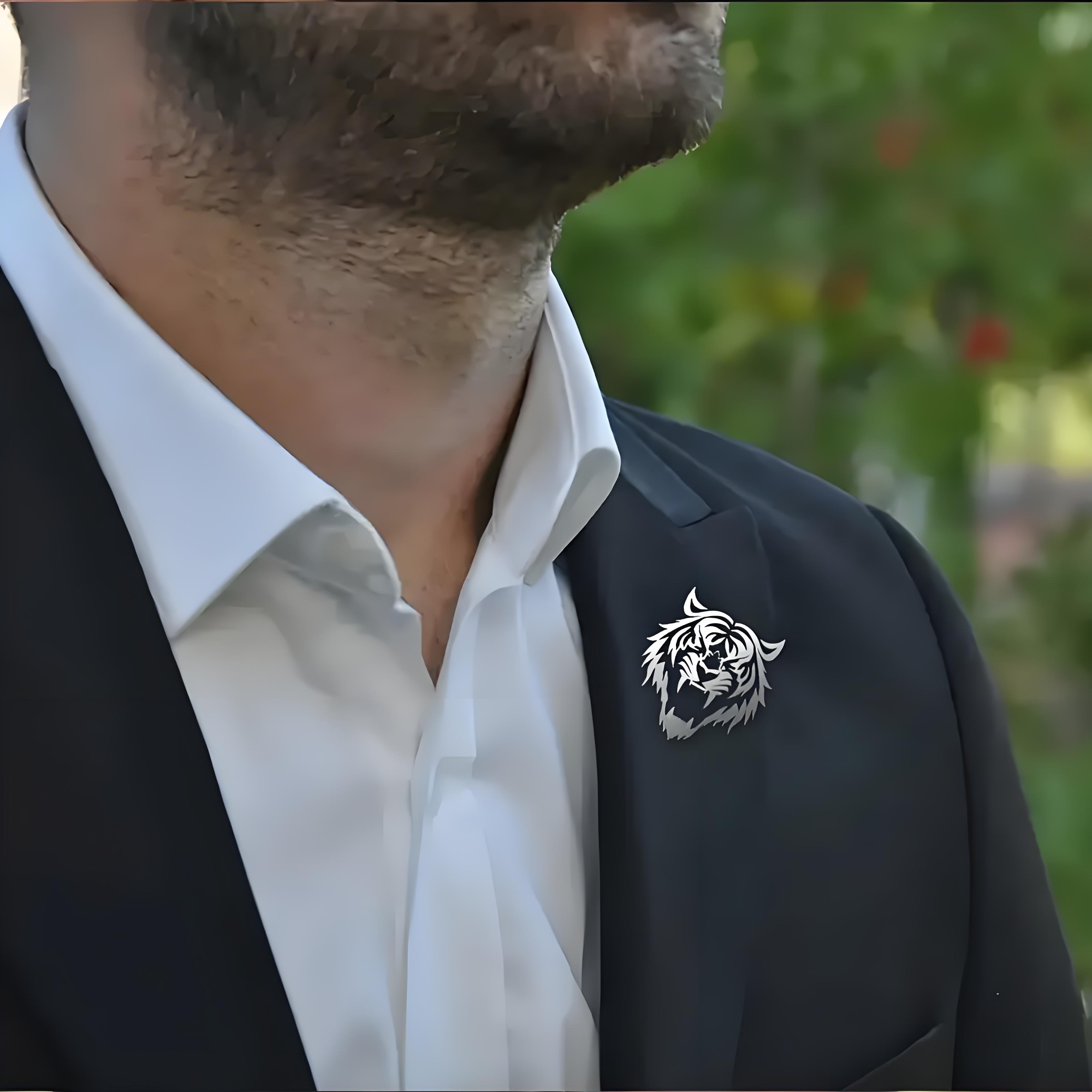 Pin Kerah Kepala Harimau Baja  - Men'S Suit Accessories ulasan dan harga